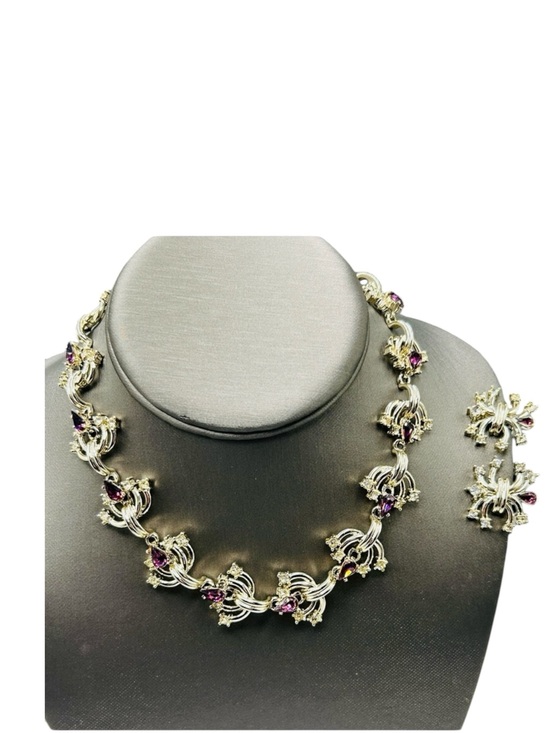 Vintage Jewelry - Rare Vintage Duane Purple Rhinestone Necklace Earring Set